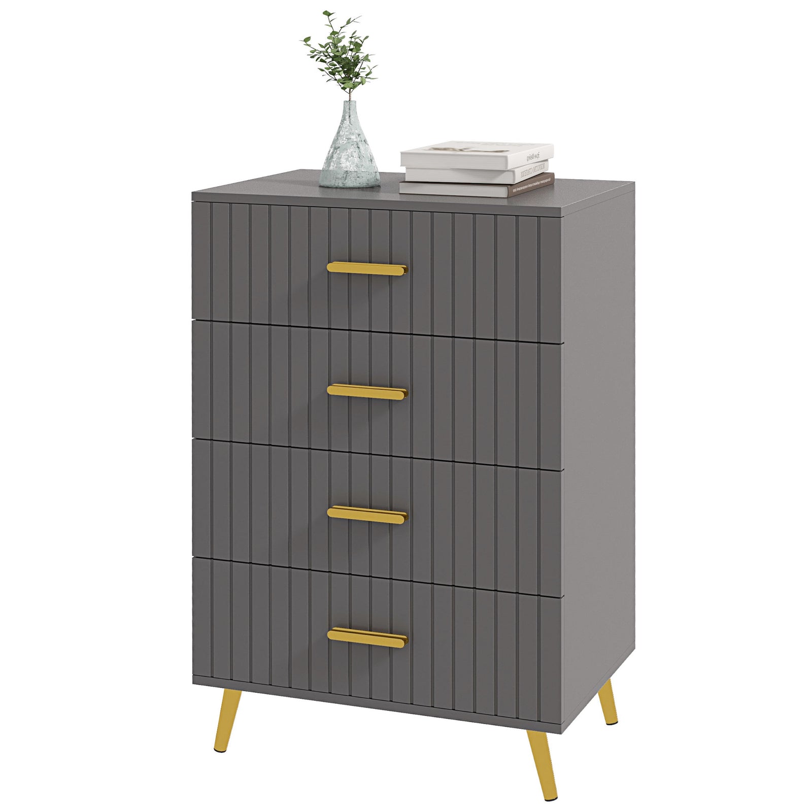 Bedroom Chest Of Drawers 3/4 Drawer Dresser Aluminium Legs | Large | Dark Gray