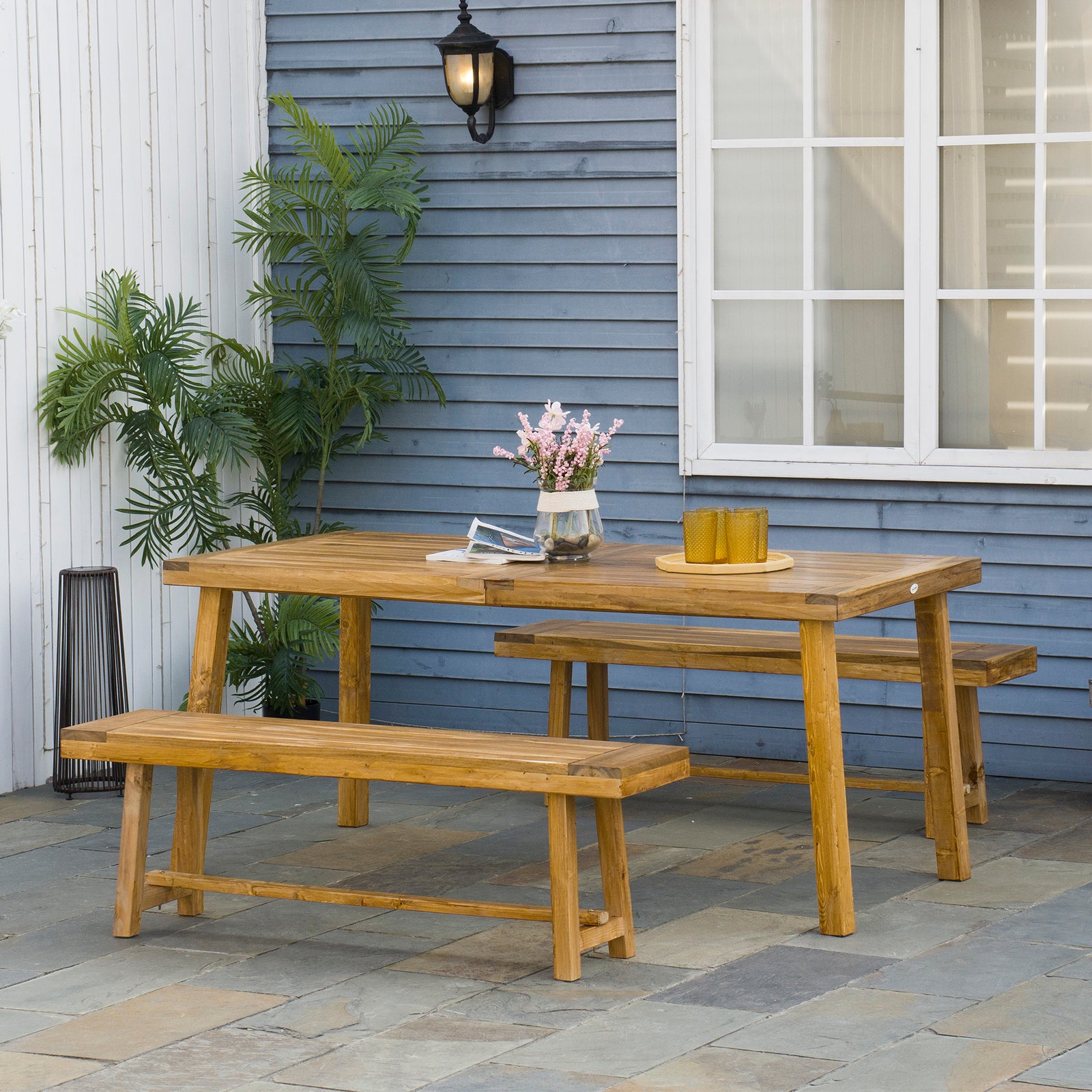 3 Pieces Garden Set 4 Seater Acacia Wood Table