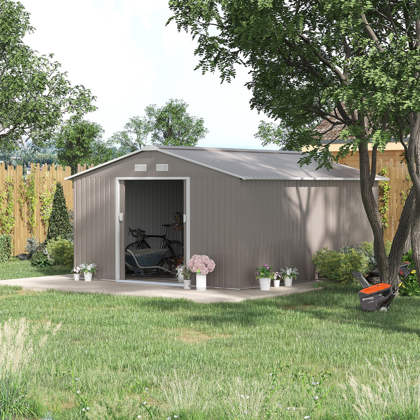 Garden Shed Storage Unit With Locking Door Floor Foundation | Large | Light Slate Gray