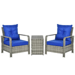 3 Pcs Pe Rattan Garden Sofa Set W/ 2 Chairs & Storage Table | Blue