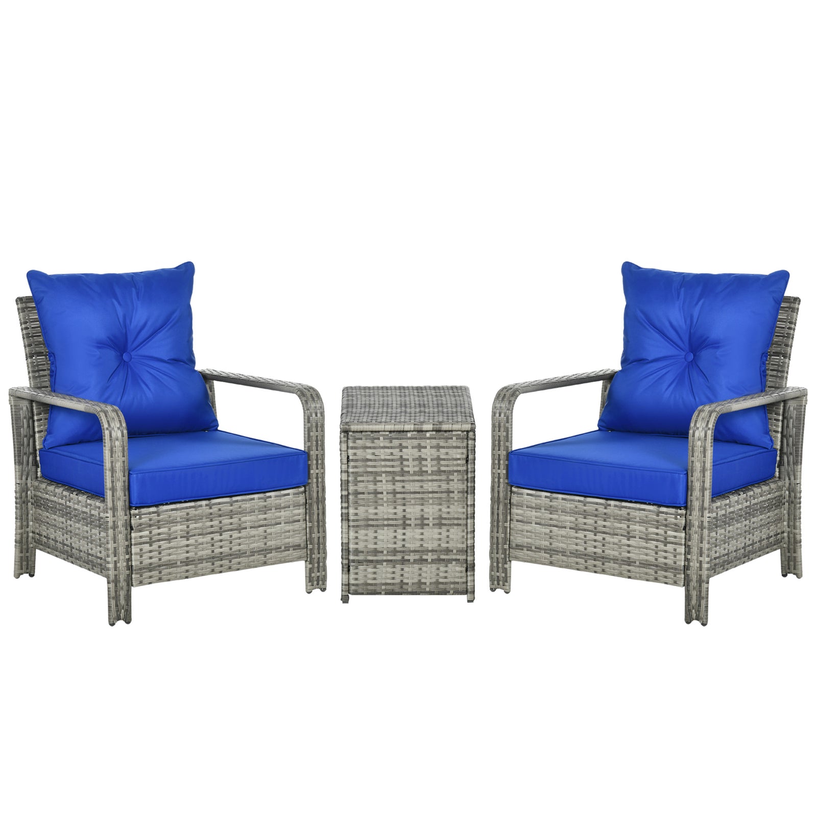 3 Pcs Pe Rattan Garden Sofa Set W/ 2 Chairs & Storage Table | Blue