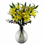 100cm Artificial Yellow Lily Black Eucalyptus Glass Ball Vase