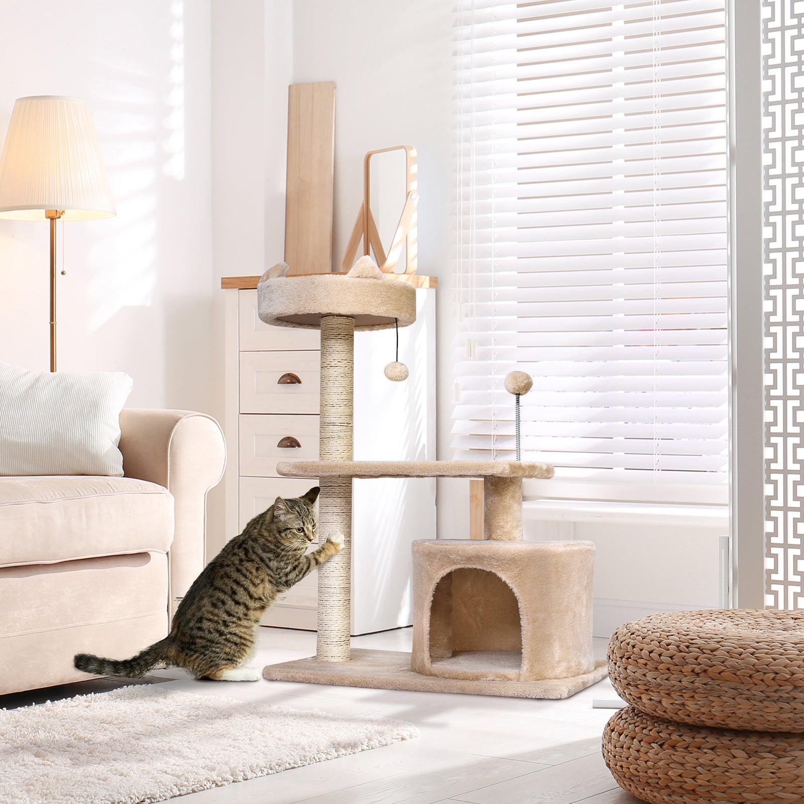81cm Cat Tree Kitten Large Cats Tower Activity Centre Scratch Post | Beige
