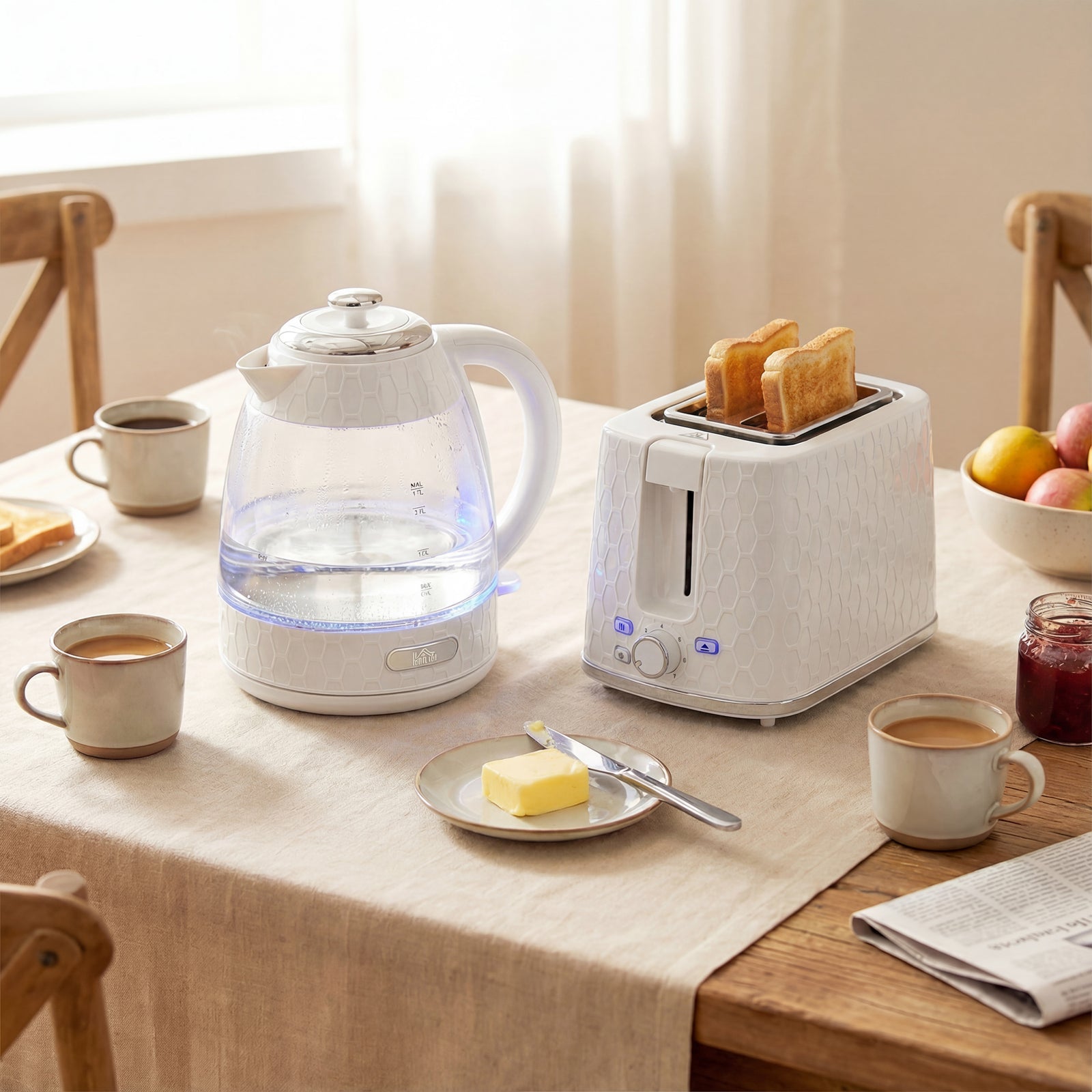 Kettle And Toaster Set With Limescale Filter, Crumb Tray | Cream