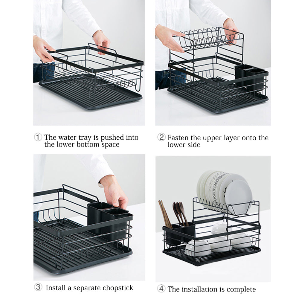 2-tier Metal Kitchen Dish Drainer Rack | Black