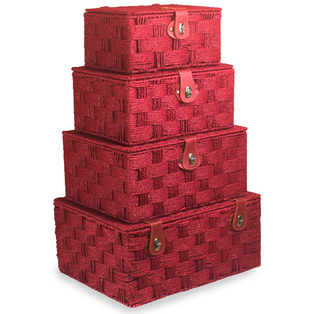 Red Twisted Paper Rope Storage Basket | Set-of-4 | Red
