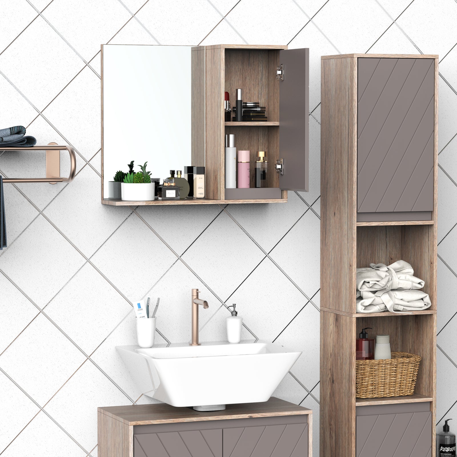 49x57cm Wall Mounting Bathroom Cabinet & Mirror Shelf Door