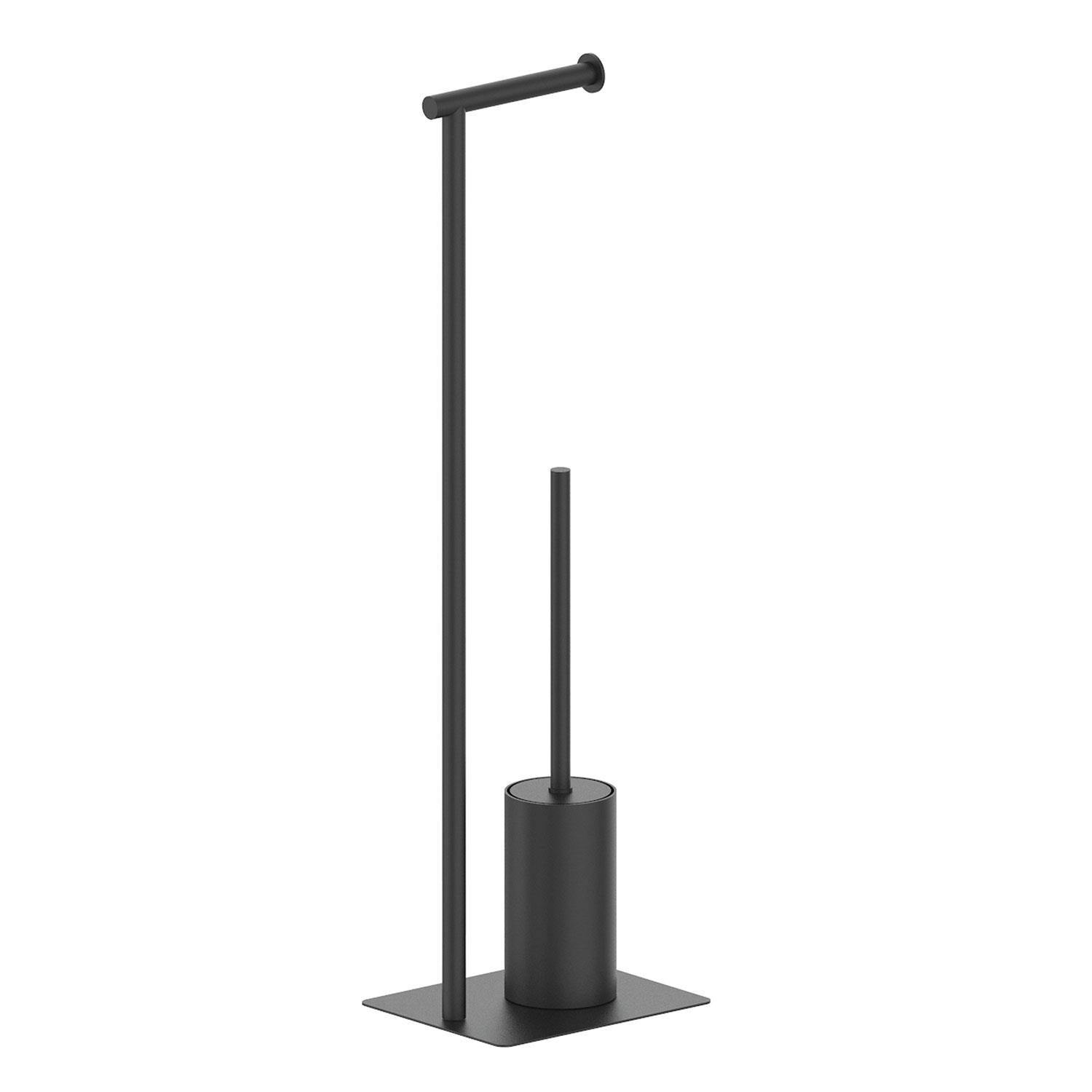 Toilet Roll Holder With Toilet Brush, Matt Black, Essentials Collection