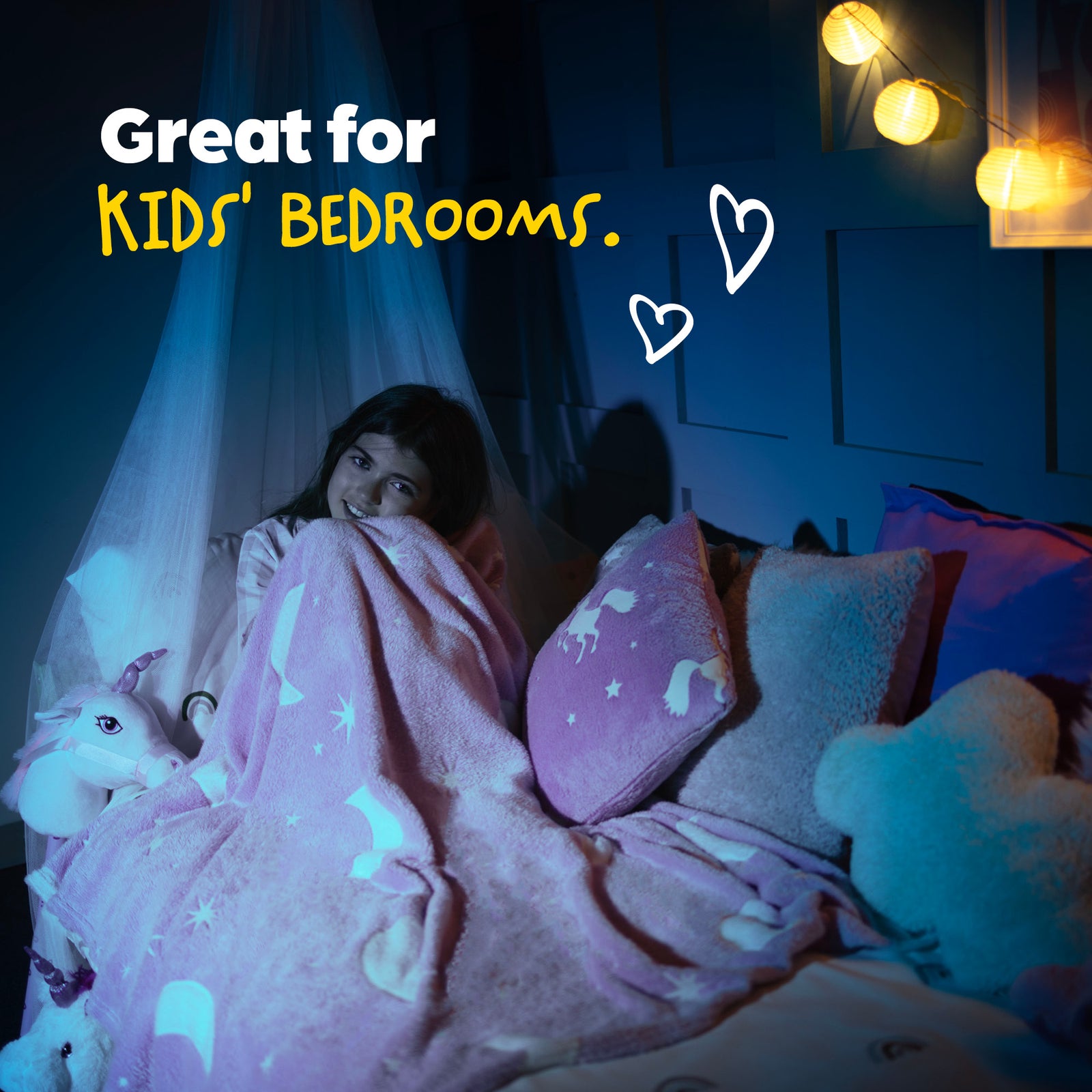 Pink Glow In The Dark Cushion With Unicorn Print Plush Fleece Pillow