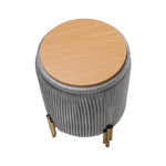 Modern Round Pleated Storage Ottoman With Metal Legs 33cm Dia X 46cm H | Grey