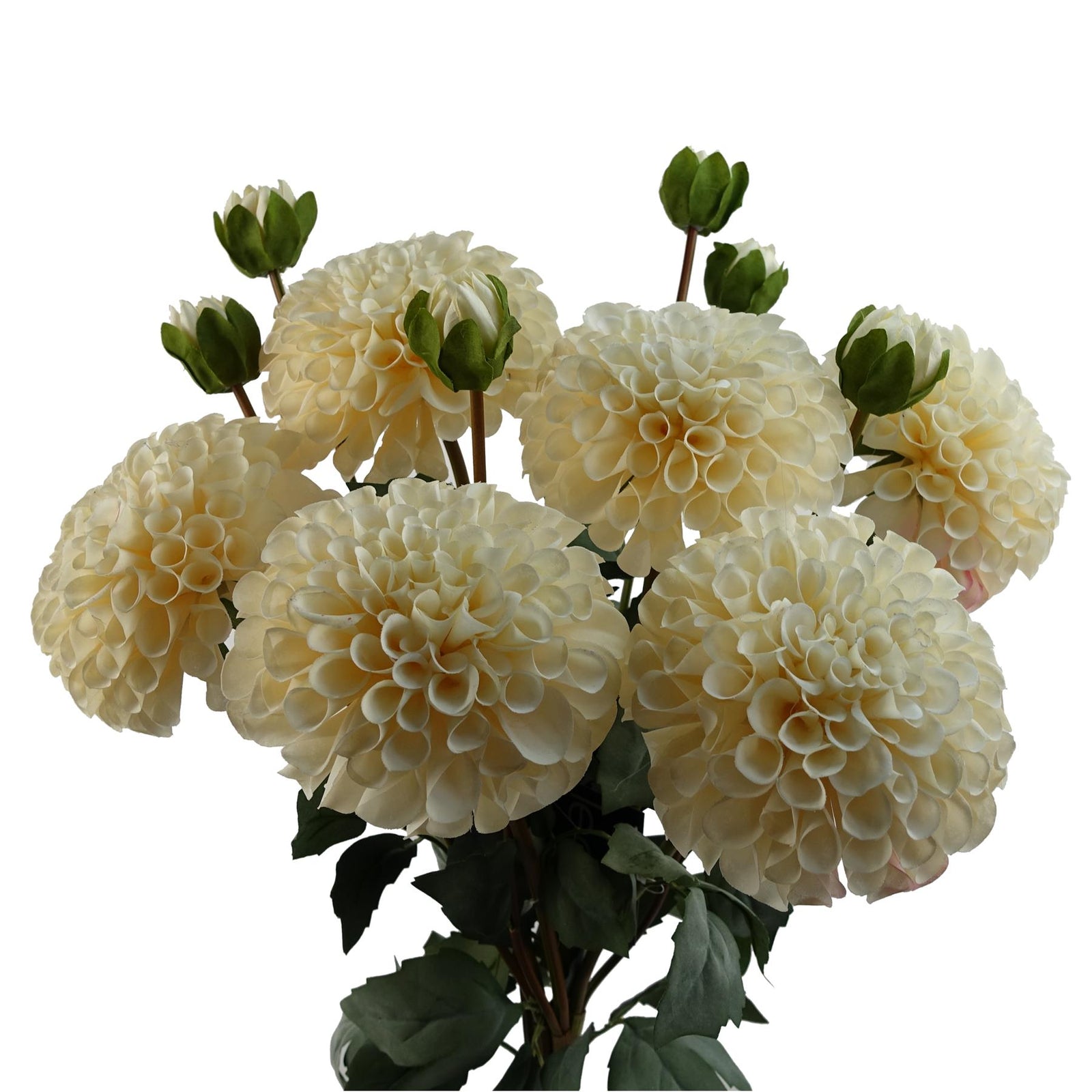6 X Dhalia Pompom Artificial Flowers Cream