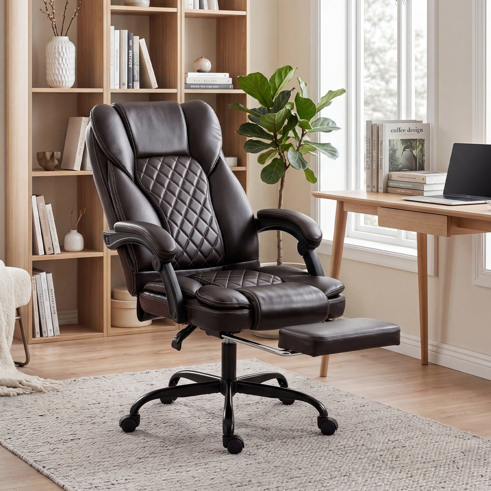 Home Office Chair Reclining Function High Back | Brown