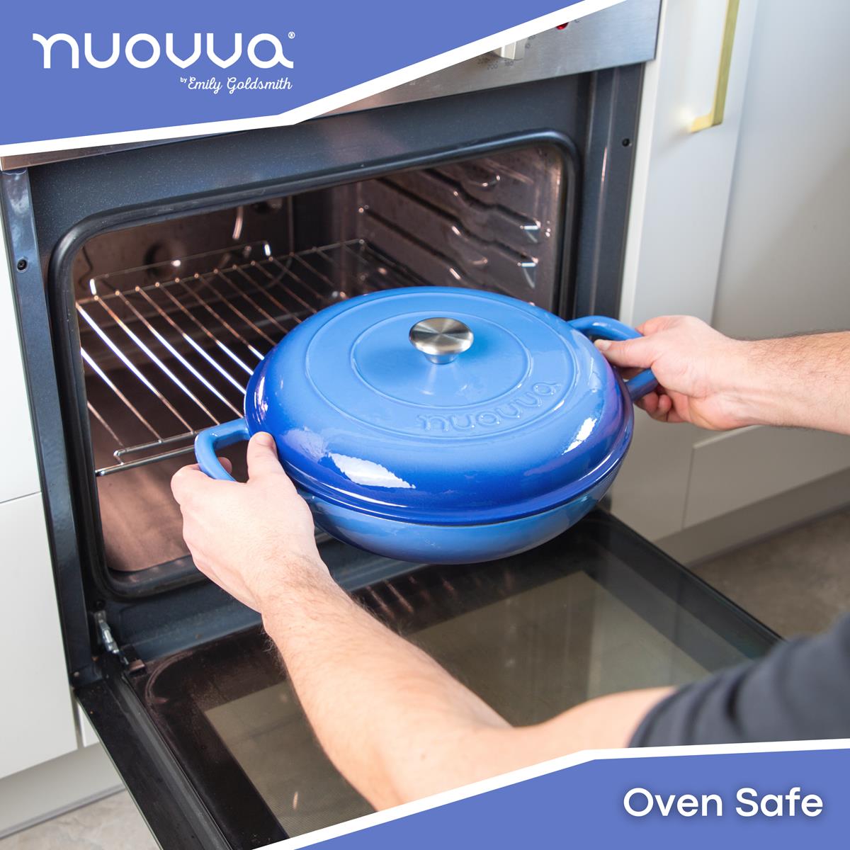 Shallow Cast Iron Casserole Pot With Lid  - 30cm , 3.7-quart | Dark Blue