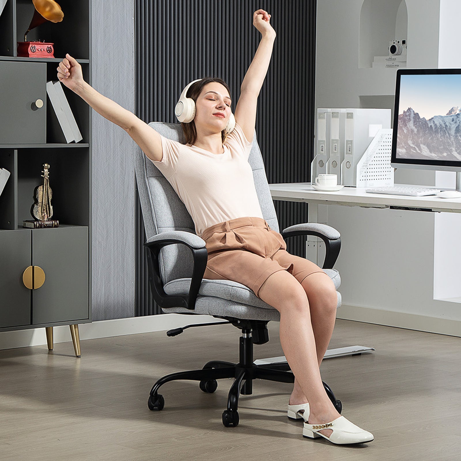 Fabric Office Chair, Computer Desk Chair | Light Grey