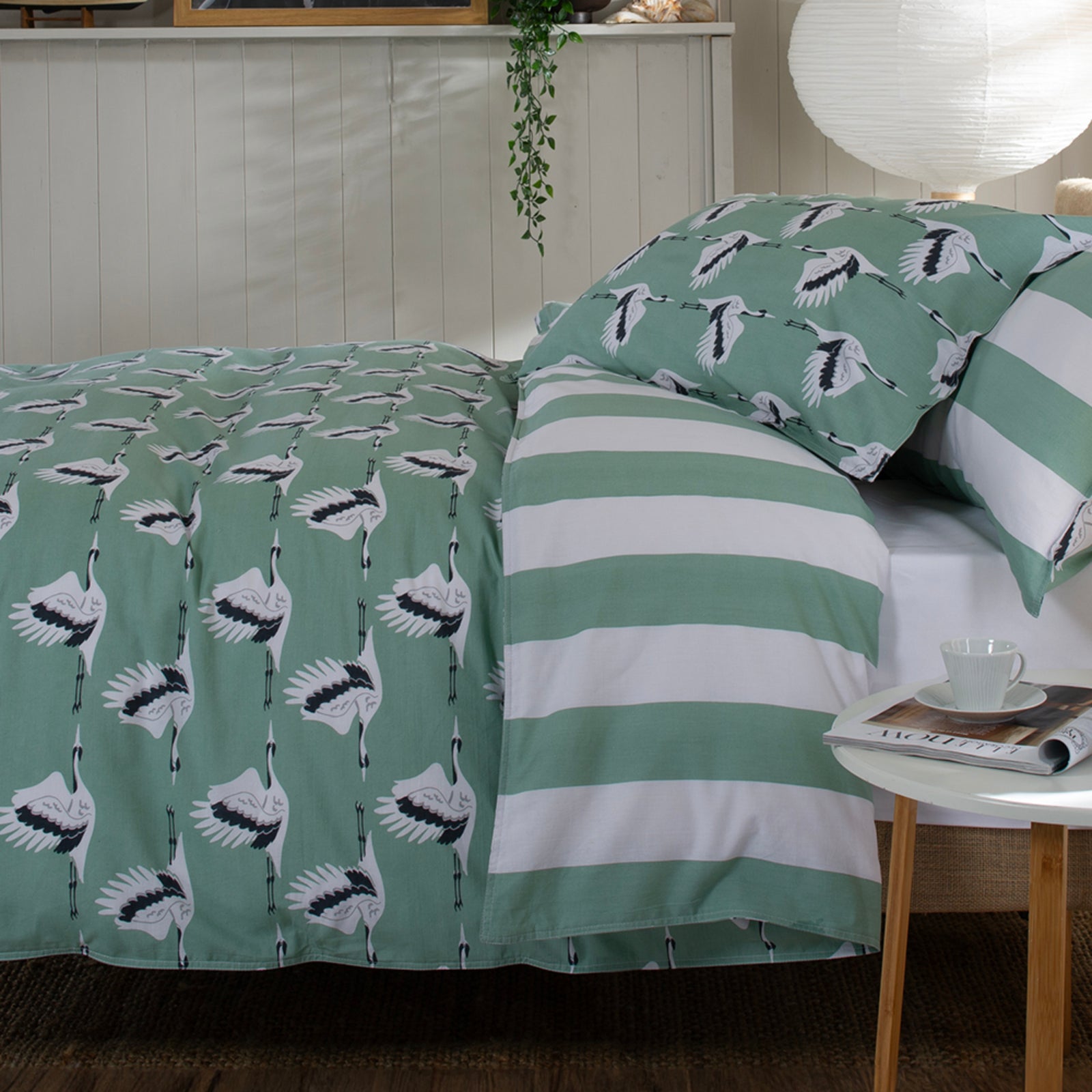 Sedge Printed Soft Cotton Duvet Cover Set With Piped Edges | Single | Green