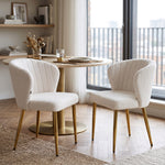 Breeins Set Of 2 Modern Sherpa Fleece Dining Chairs With Gold Metal Legs