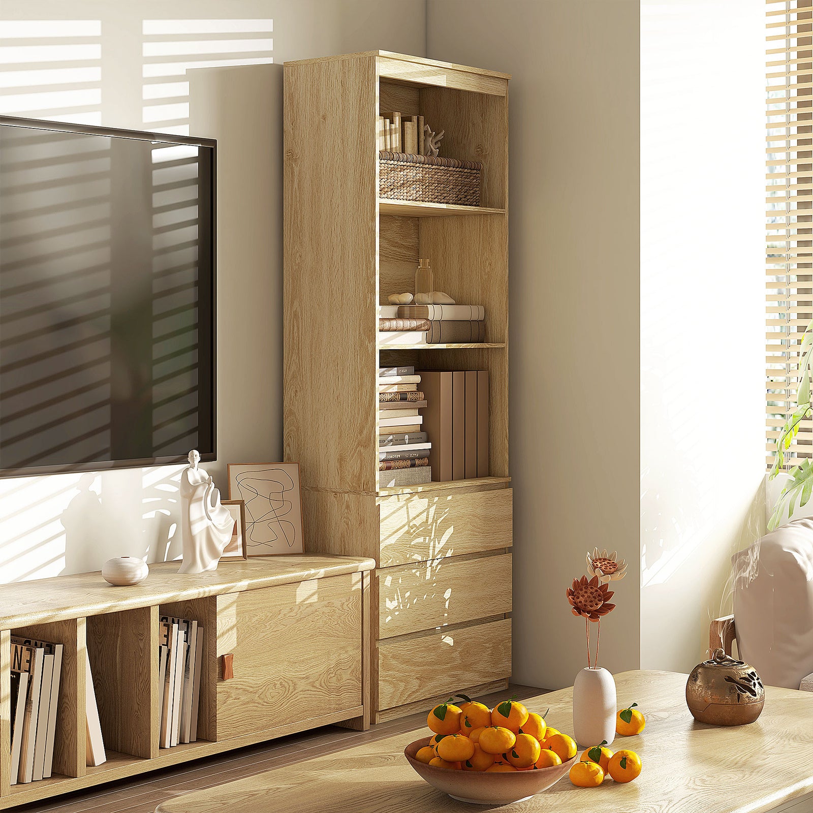 180cm Tall Bookshelf With Storage Free Standing | One Size | Brown