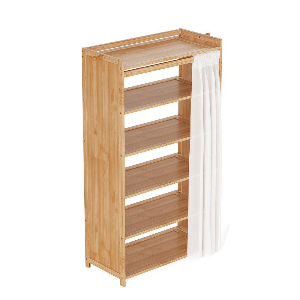 Bamboo Shoe Cabinet With Curtain 5/6-layer Entryway Shoe Rack Storage Organizer | Large