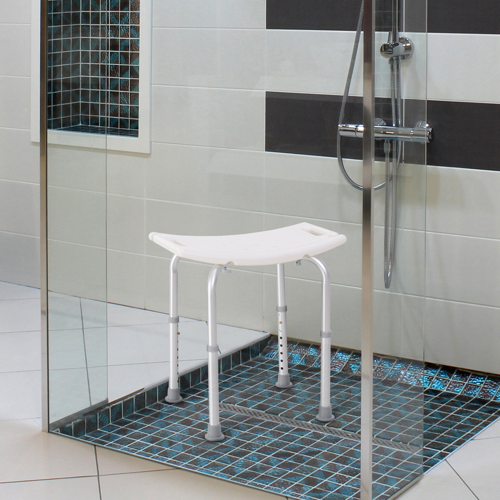 Aluminium Shower Stool With Adjustable Height Non-slip | One Size | White