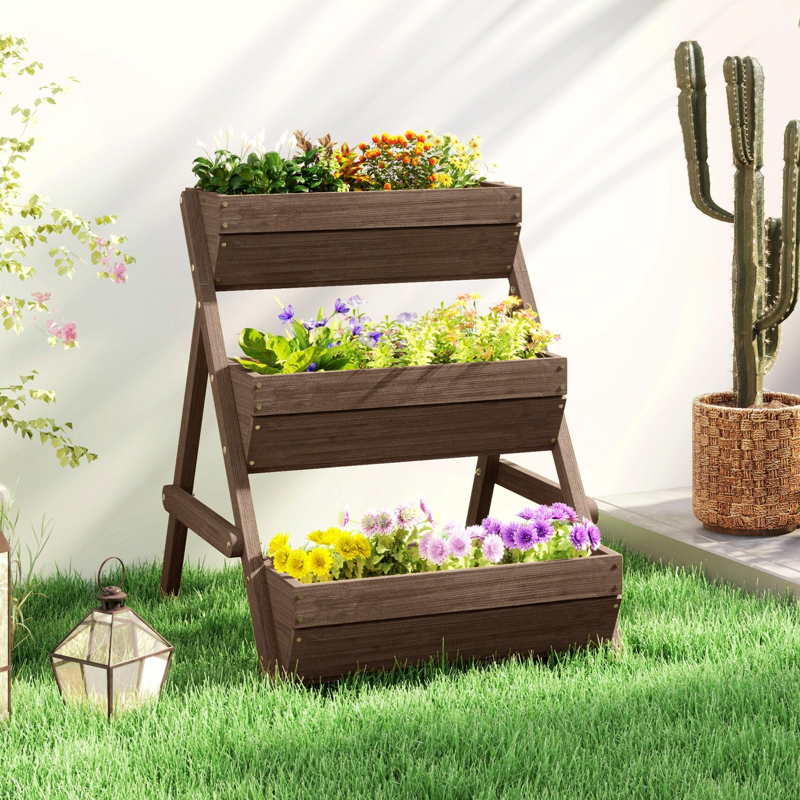 3 Tier Raised Garden Bed, 66l Planter Box Kit, Tan