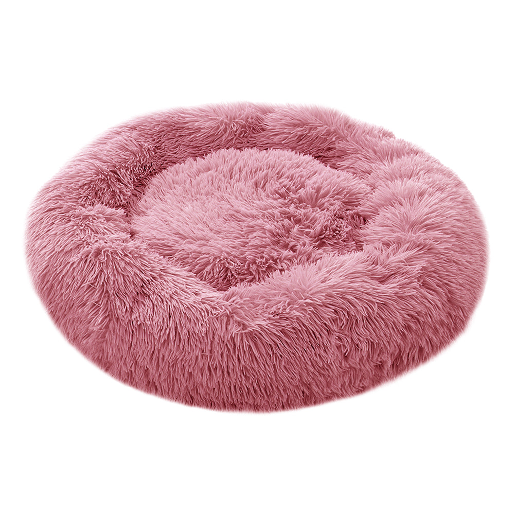 Dia 70cm Calming Round Donut Plush Dog Cuddler Bed Comfort Bed For Dogs | Pink