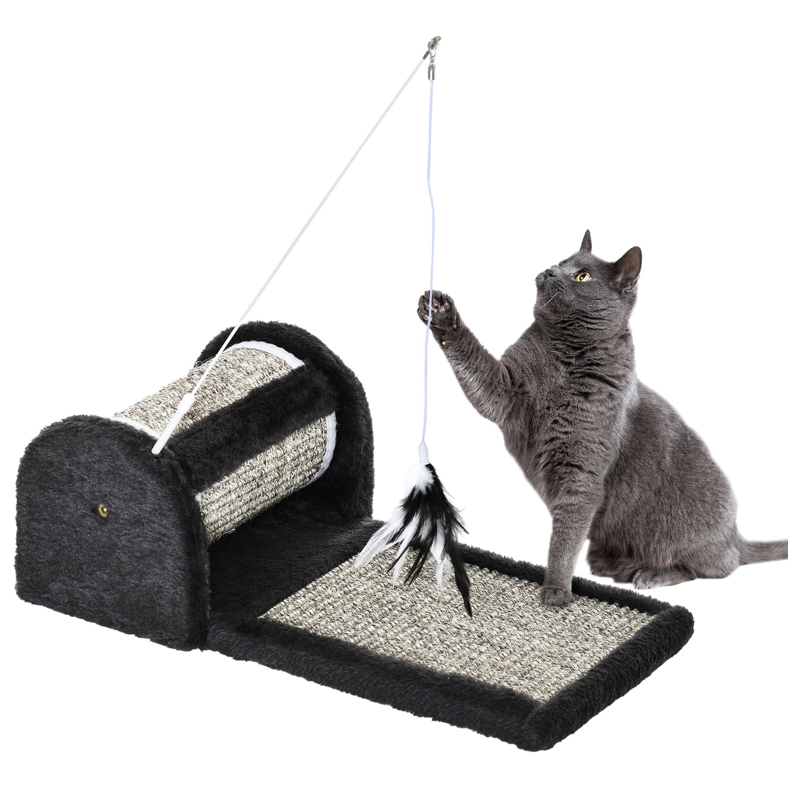 Cat Scratcher Sisal Scratching Pad Mat Kitten Toy W/roller Feather Teaser