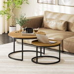 2 Pcs Stacking Coffee Table Set With Steel Frame | Brown