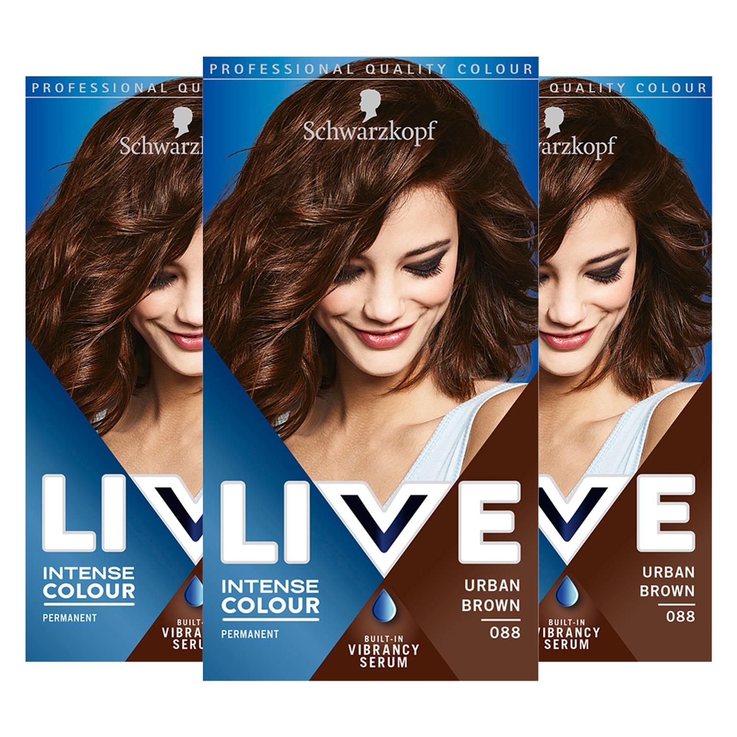 Live Urban Brown Permanent Hair Dye, Intense Colour 088 3 Pack