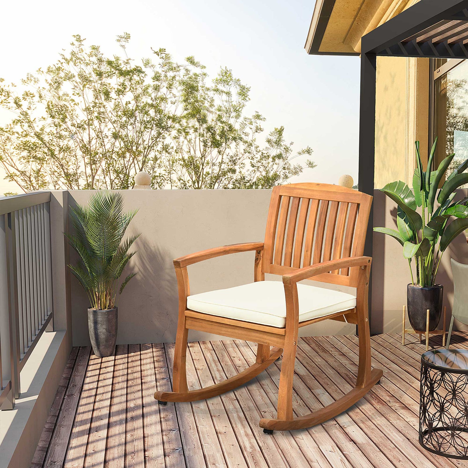 Garden Slat Acacia Rocking Chair Indoor/outdoor