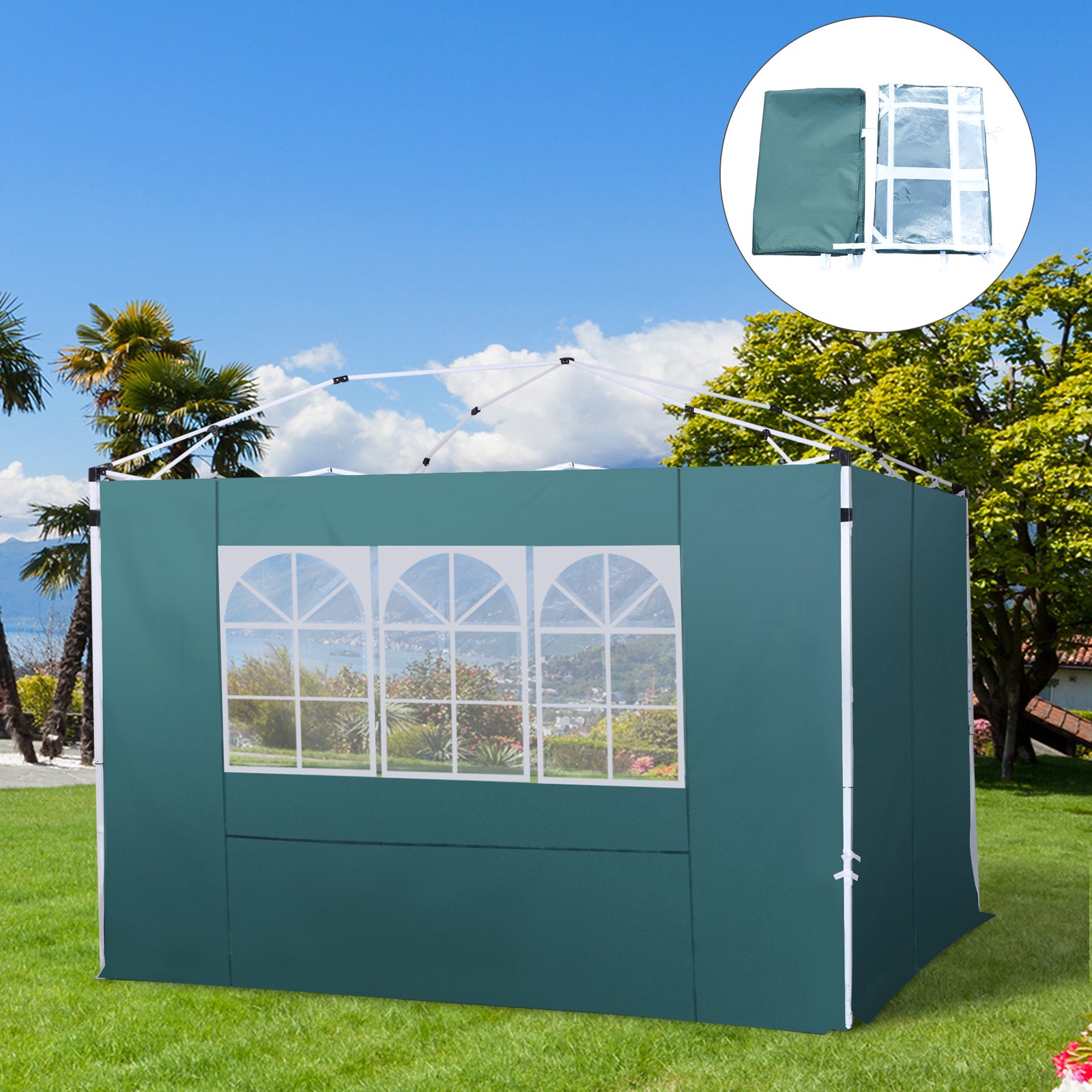 Gazebo Replacement Exchangeable Side Wall Panels W/ Window | Green