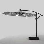 3m Banana Cantilever Patio Umbrella With 32 Solar-powered Led Lights, Crank Opening System, Fillable Base With Wheels | One Size | Light Grey