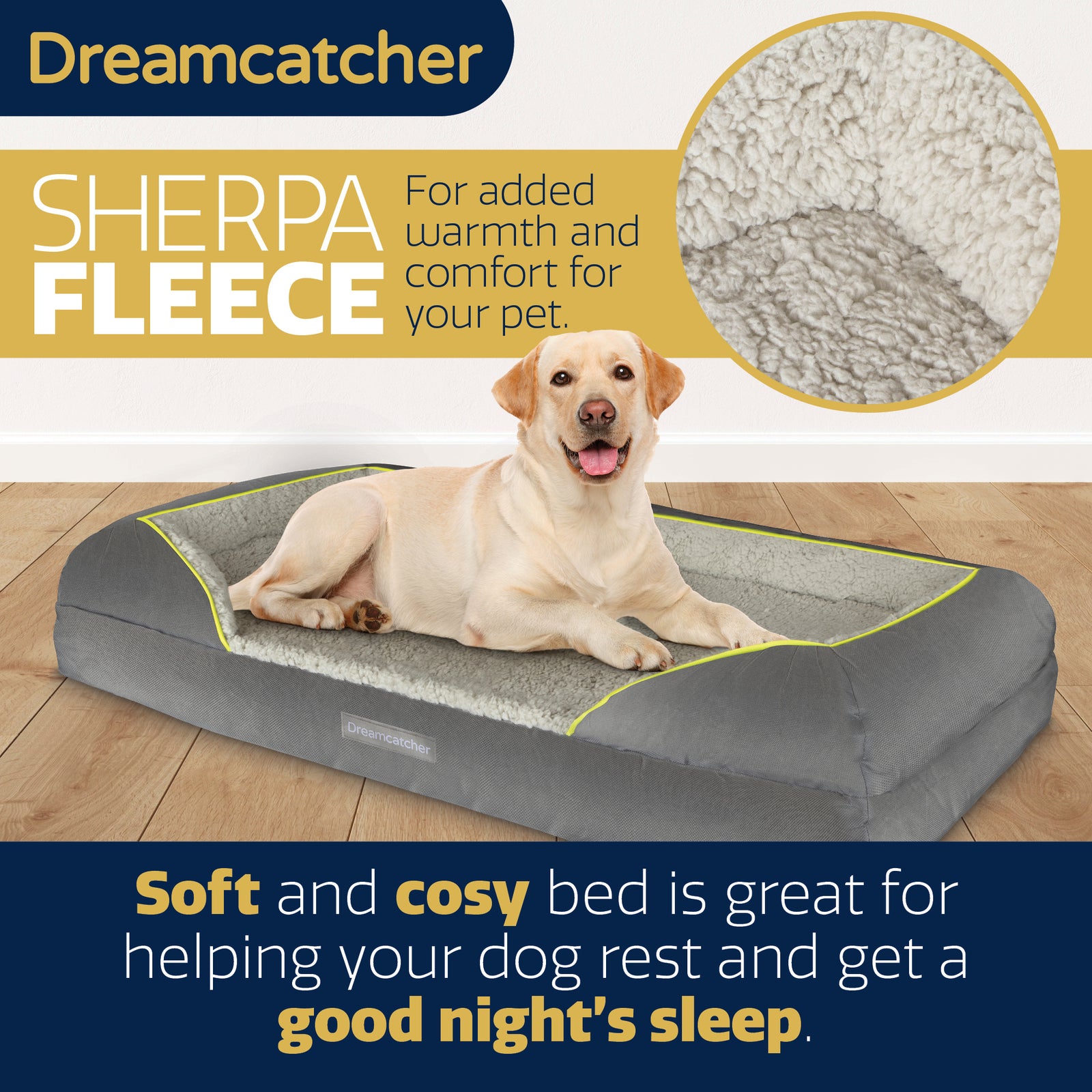 Grey Small To Xxl Dog Beds Orthopaedic Shredded Memory Foam, Fleece Sleeping Area, Non Slip Base, Removable Washable Cover | 106cm | Grey
