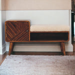 Solid Mango Wood Boucle Carved Chestnut Telephone Table