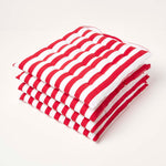 Red Stripe Seat Pad With Button Straps 100% Cotton, 40 X 40 Cm | Set of 4 | Red