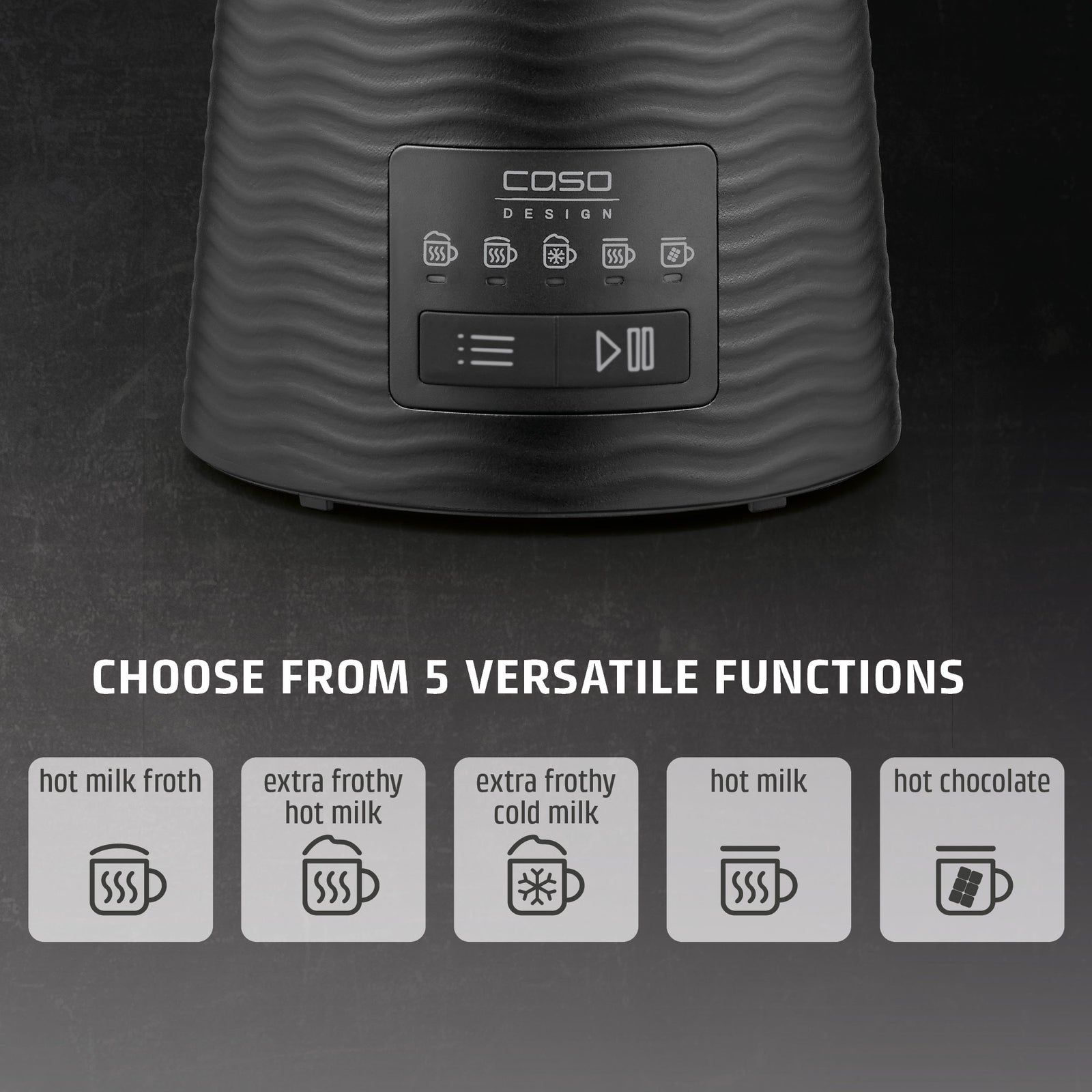CASO Design Cappulatte Electric Milk Frother With 5 Functions, Hot Chocolate Maker With Glass Jug - 400ml Capacity