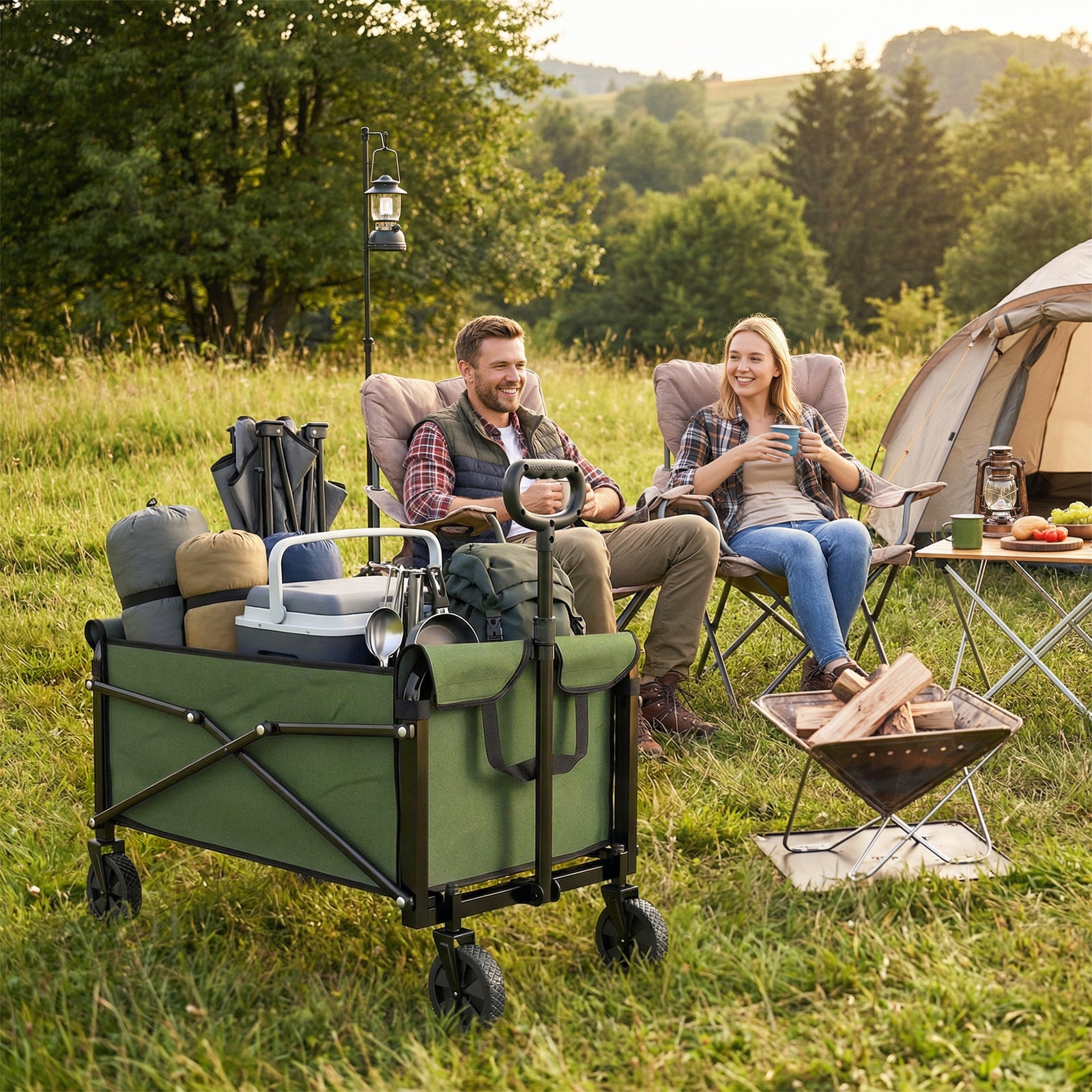81l Festival Trolley On Wheels, Garden Folding Trolley Cart | Green
