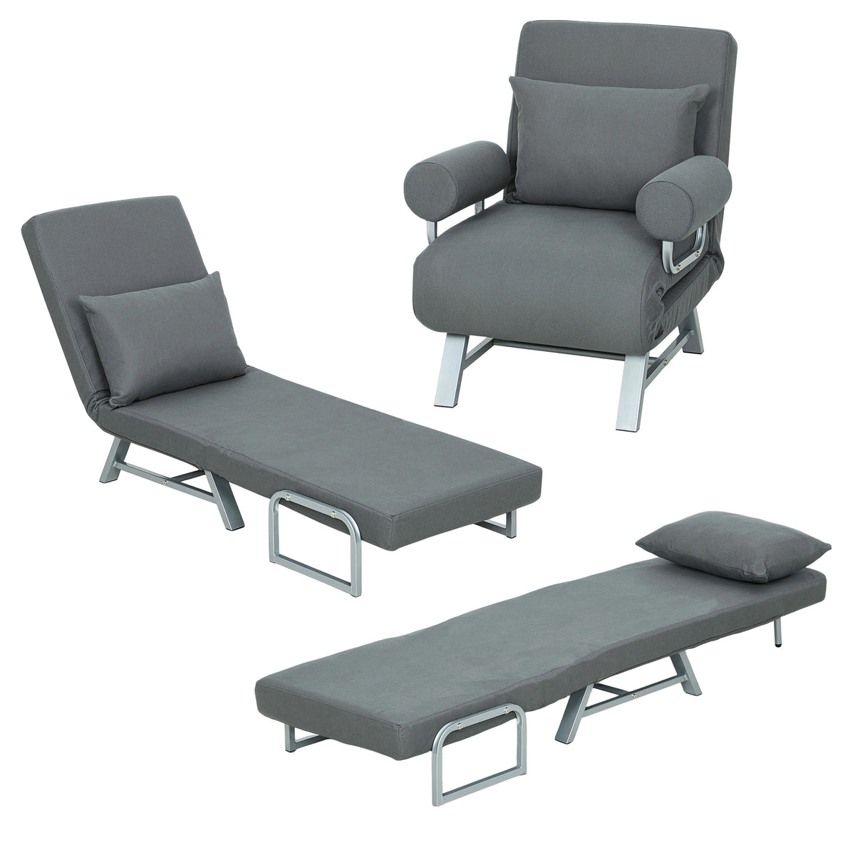 Single Sofa Bed, 3-in-1 Convertible Folding Chair Bed | Dark Grey