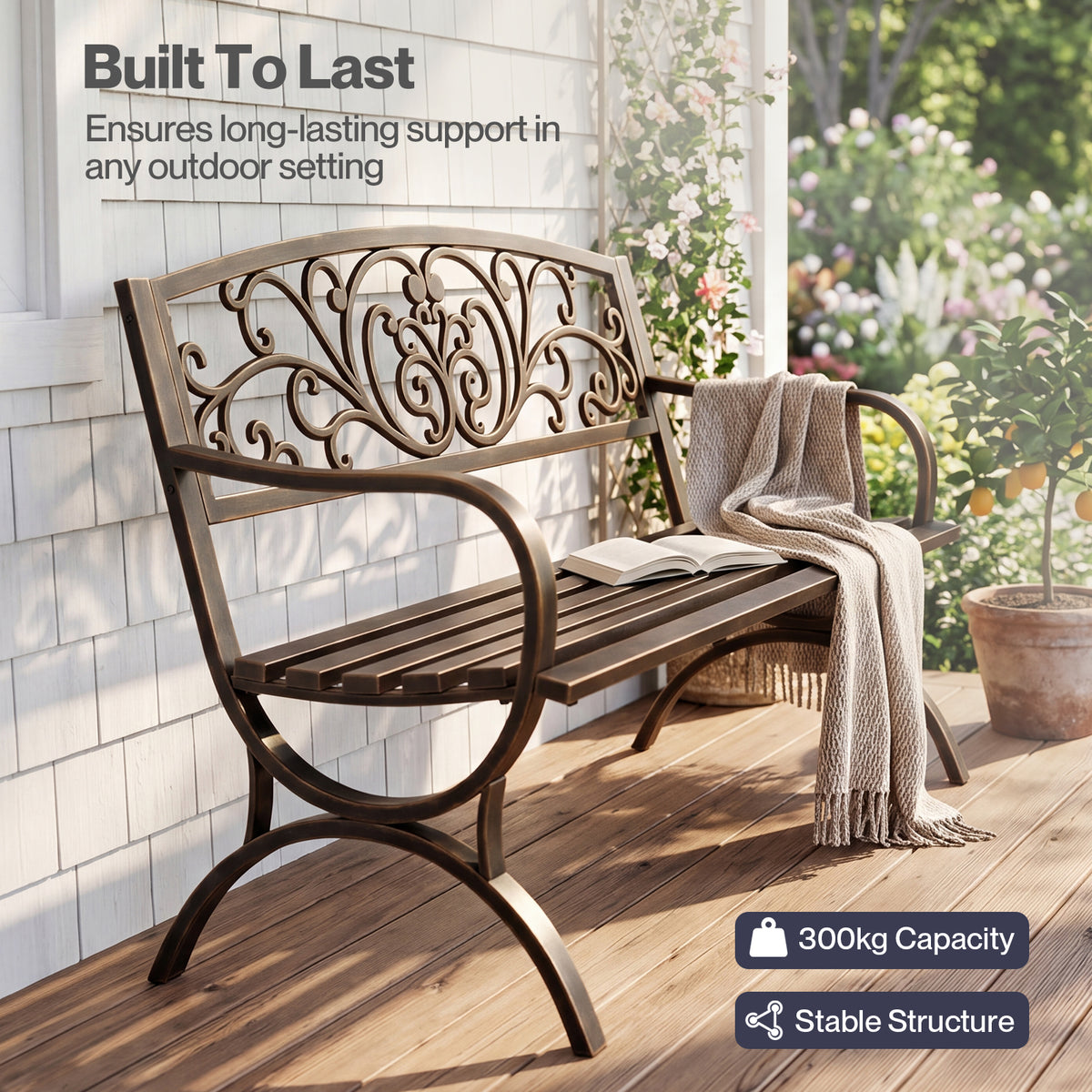 Garden Bench, Butterfly Cast Iron Outdoor Bench,300kg Metal, Bronze | Bronze