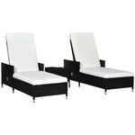 3pc Rattan Sun Lounger W/ Cushions & Table - Cream