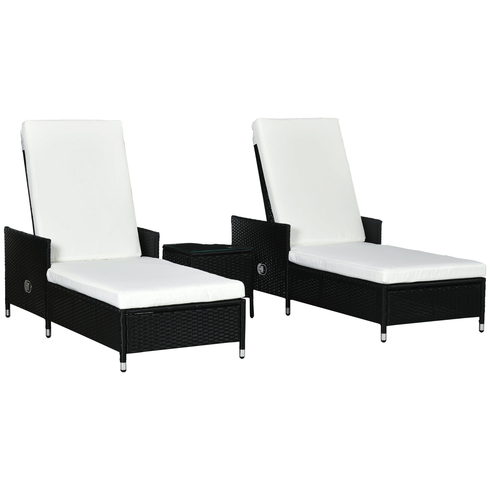3pc Rattan Sun Lounger W/ Cushions & Table - Cream