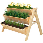3 Tier Wooden Raised Bed With Hooks 120x48x80cm