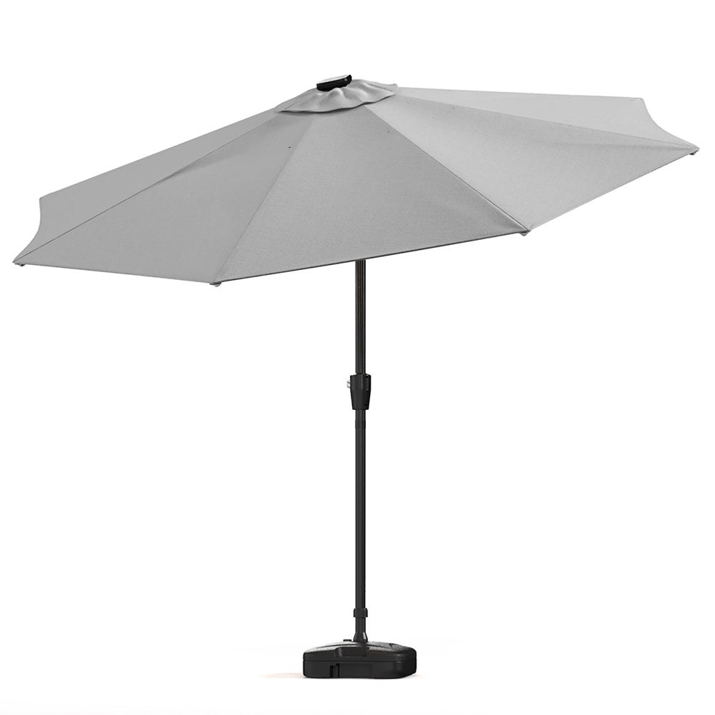 3m Solar Led Patio Umbrella, Outdoor Parasol With 16 Led Tubes, Crank Lift & Push Button Tilt With Fillable Base | One Size | Light Grey