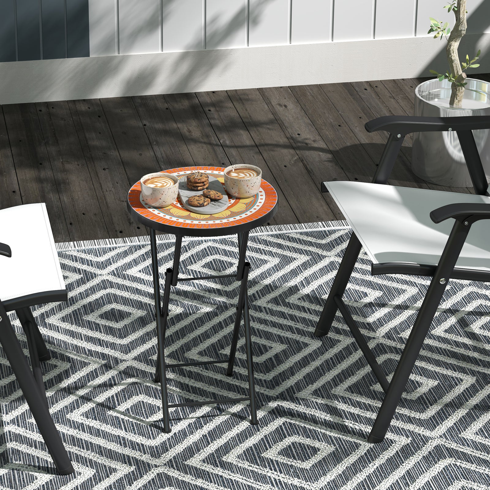 Mosaic Garden Table, 35.5cm Folding Coffee Table | Orange