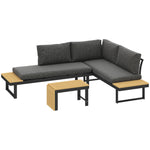 Outsunny 4 Seater L Shaped Aluminium Garden Furniture Set With Coffee Table