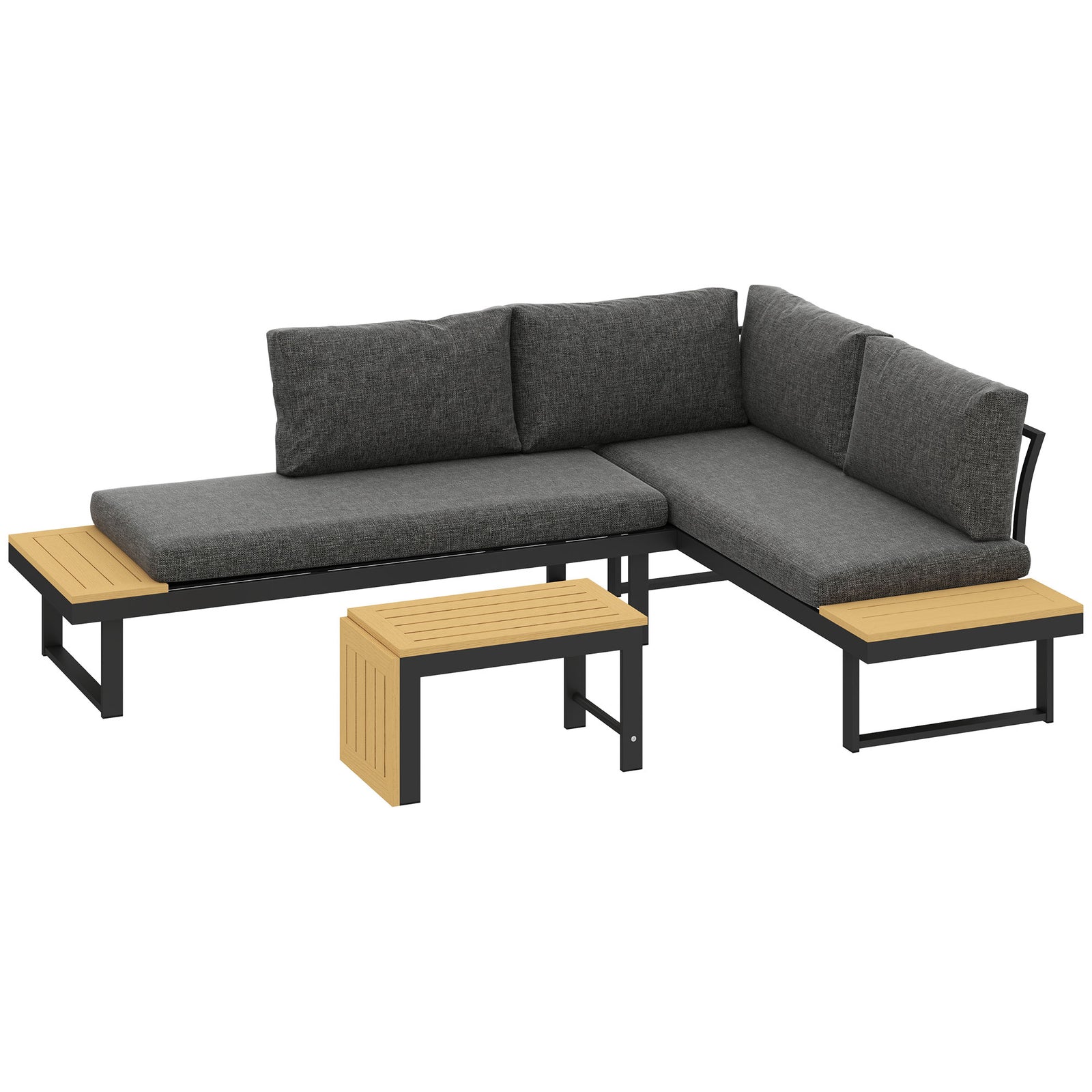 Outsunny 4 Seater L Shaped Aluminium Garden Furniture Set With Coffee Table
