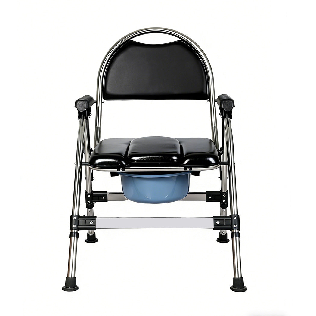 Folding Commode Chair Adjustable Height Bedside Toilet Shower Seat 150kg | Black
