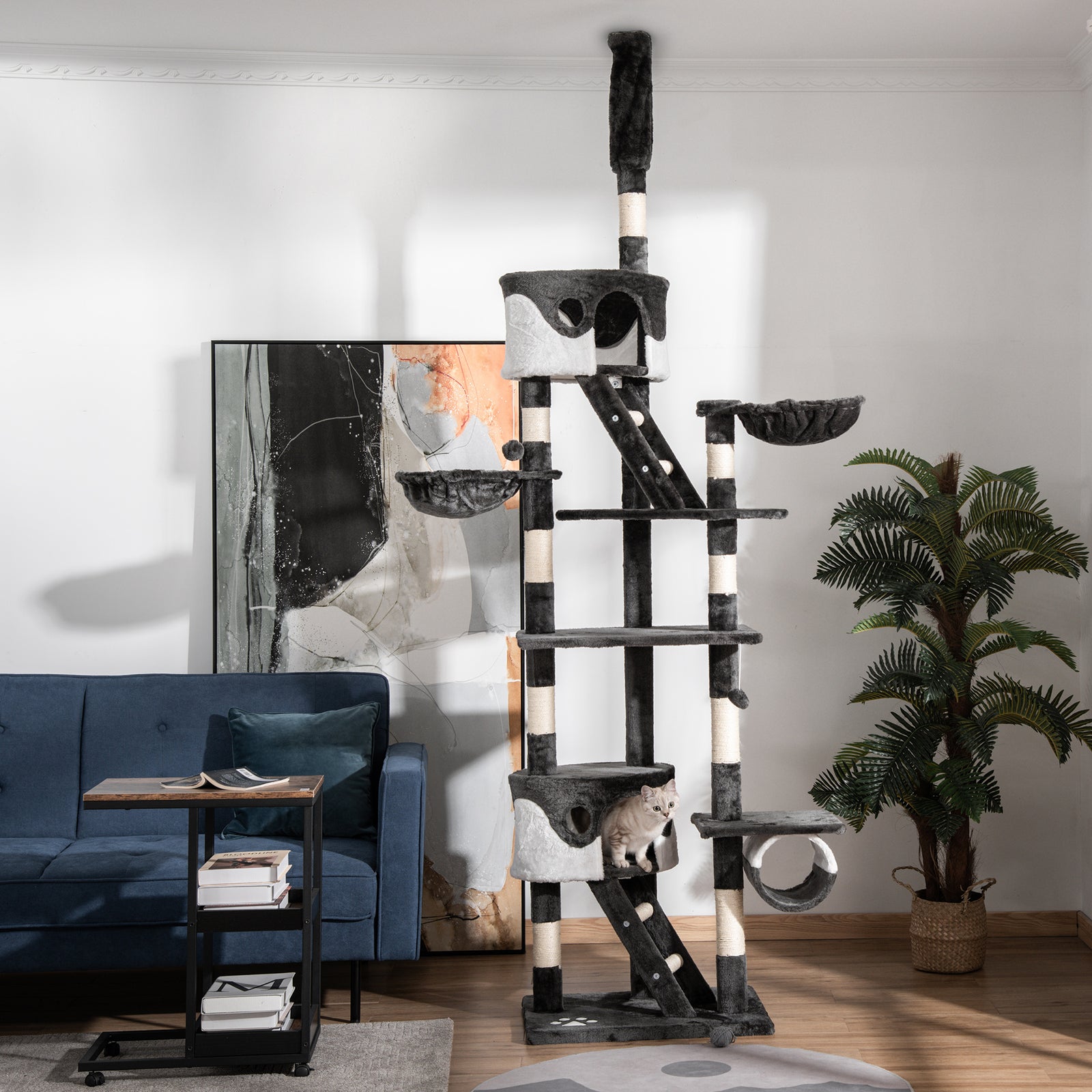 240-260cm Floor To Ceiling Cat Tree With Scratching Posts | White