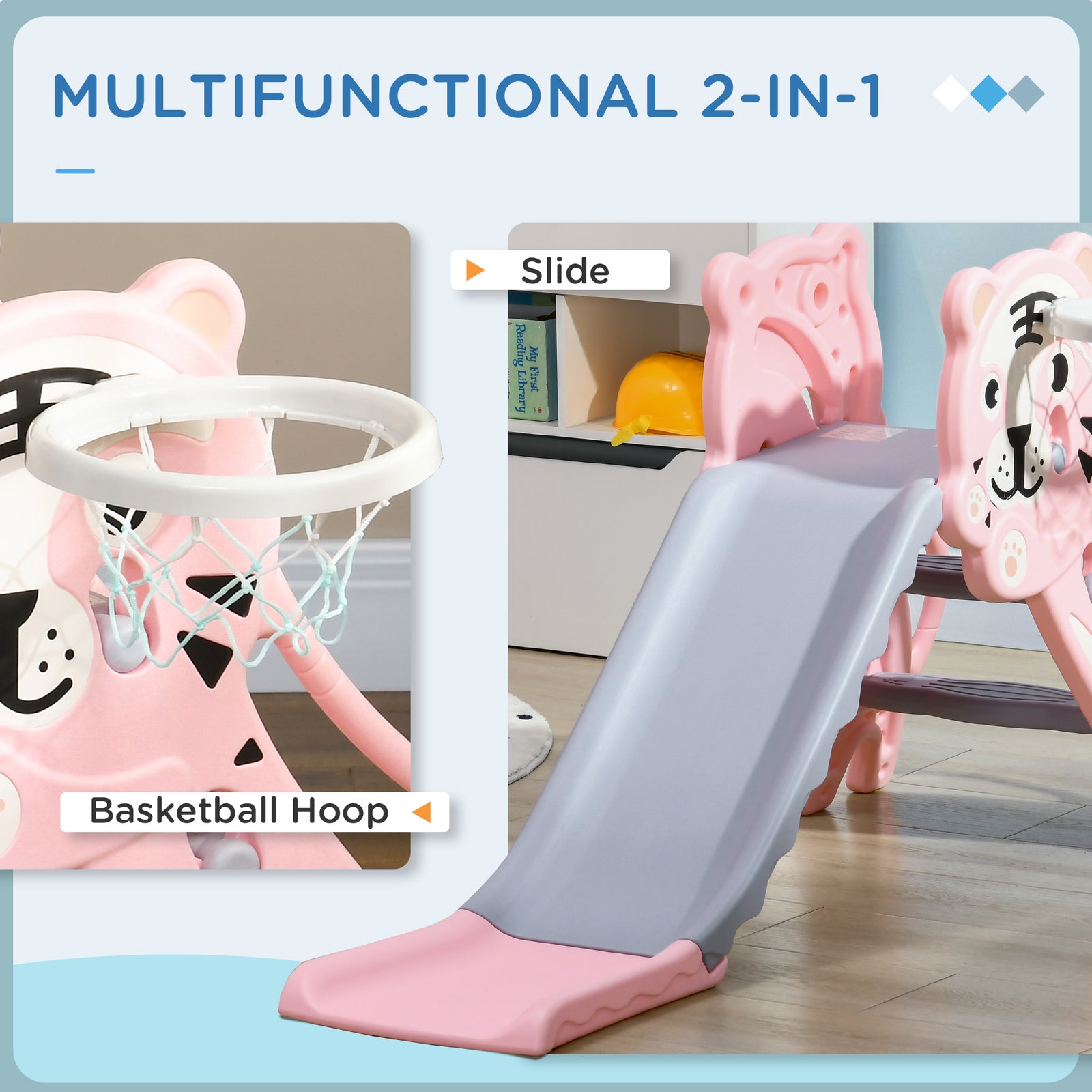 Kids Slide With Basketball Hoop, Basketball, For 18-36 Months | Pink