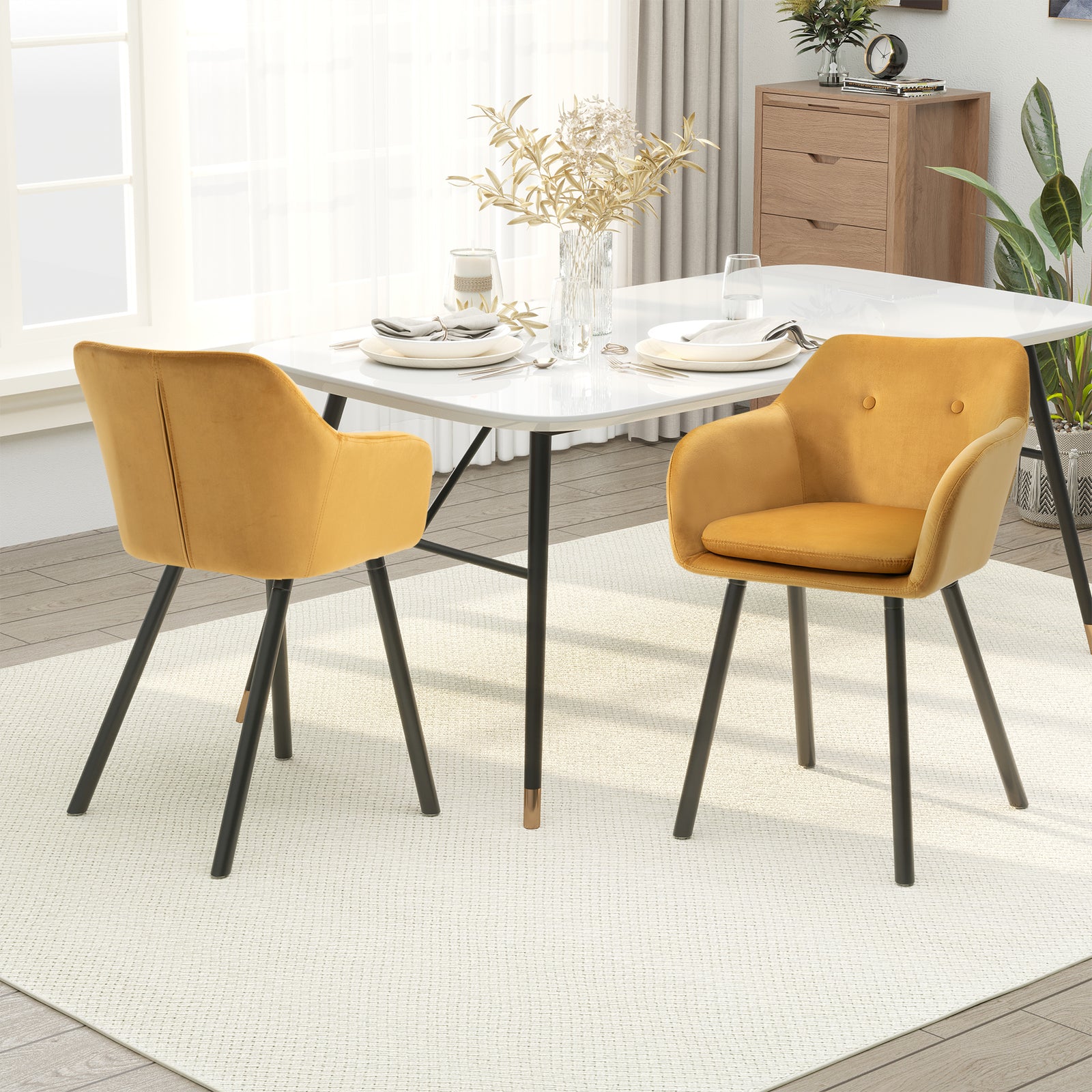 Modern Upholstered Fabric Bucket Seat Dining Room Armchairs | Yellow