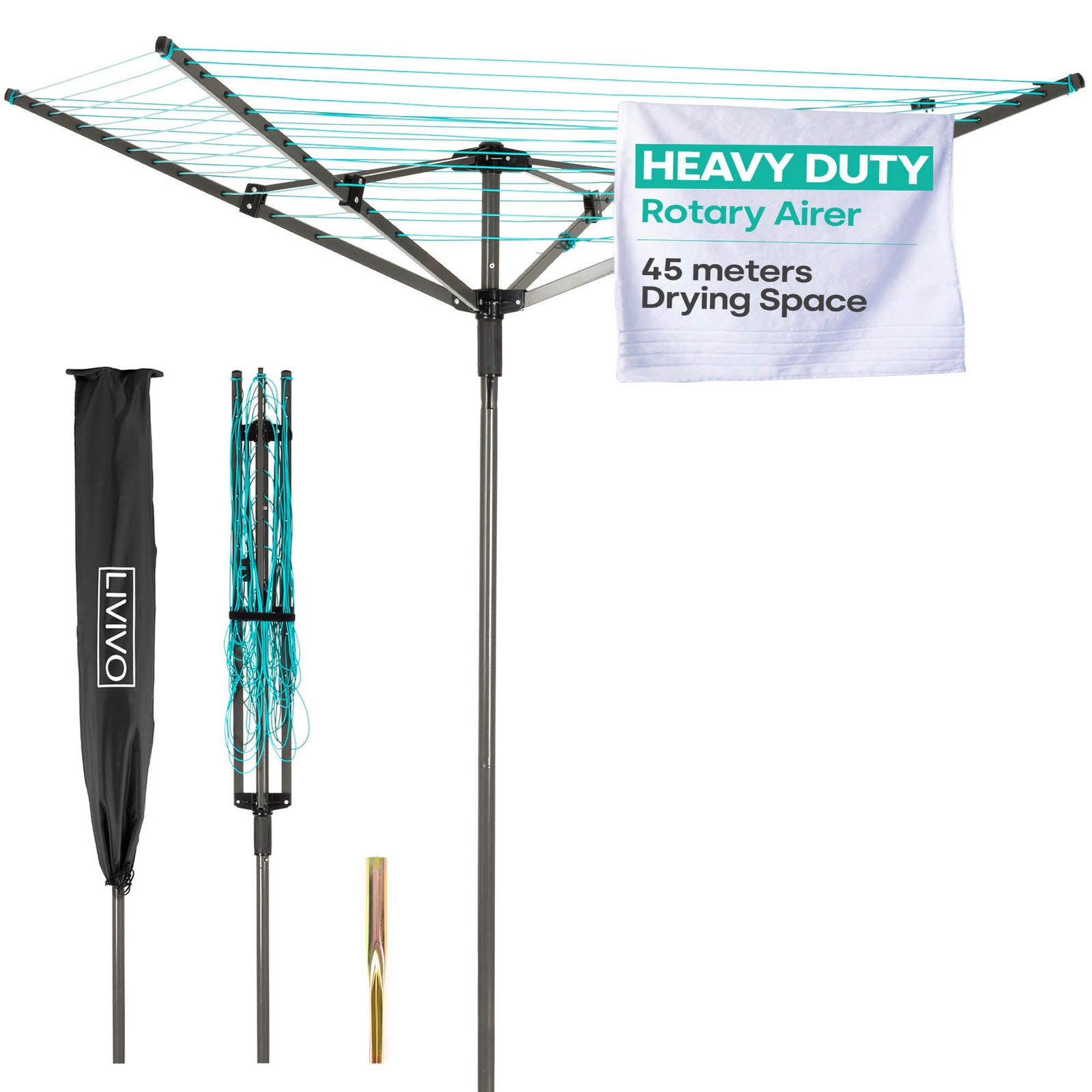 4-arm Rotary Clothes Airer - Charcoal